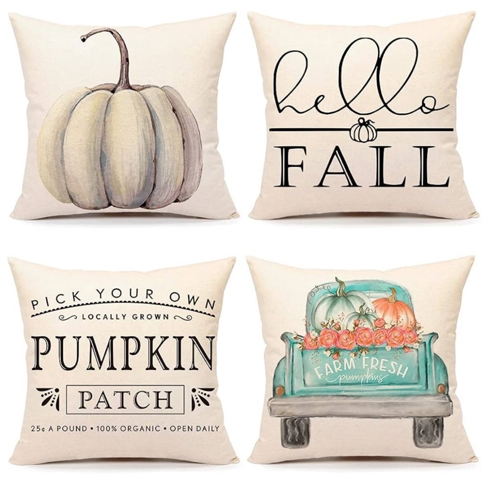 Set of Four Fall Farmhouse Pillow Cases